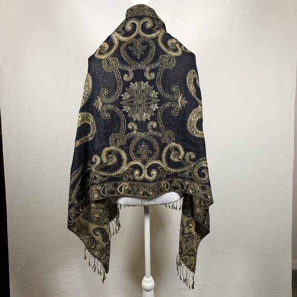 NicoBlu® Josephine Reversible Pashmina Shawl in Bronze and  ✨ Reversible Metallic Jacquard Pashmina Shawl – Gold & Navy (Vintage Boutique)